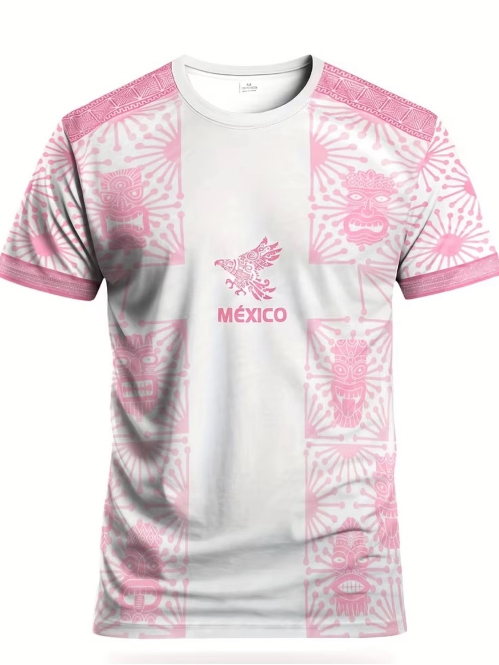 México Graphic Crew Neck Shirt - Pink & White, Size Medium Unbranded